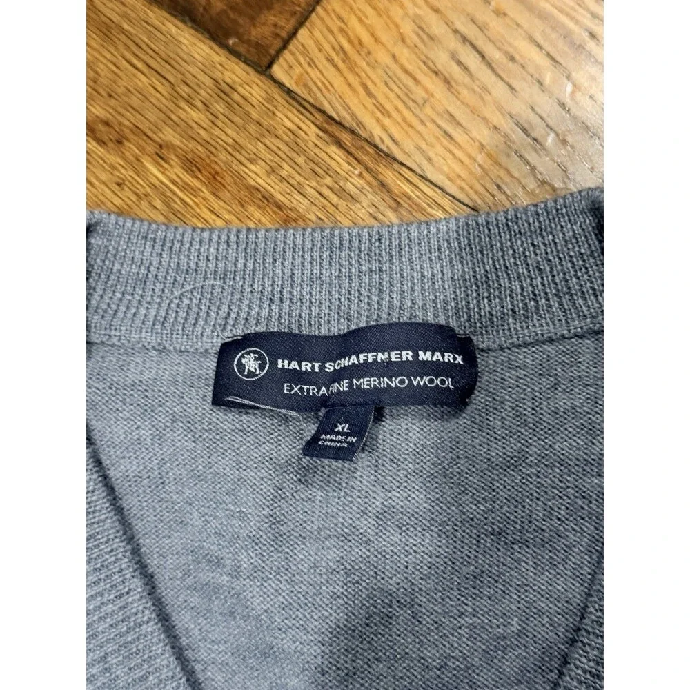 Hart Schaffner Marx Men Fine Merino Wool Gray V-Neck Vest Sz XL